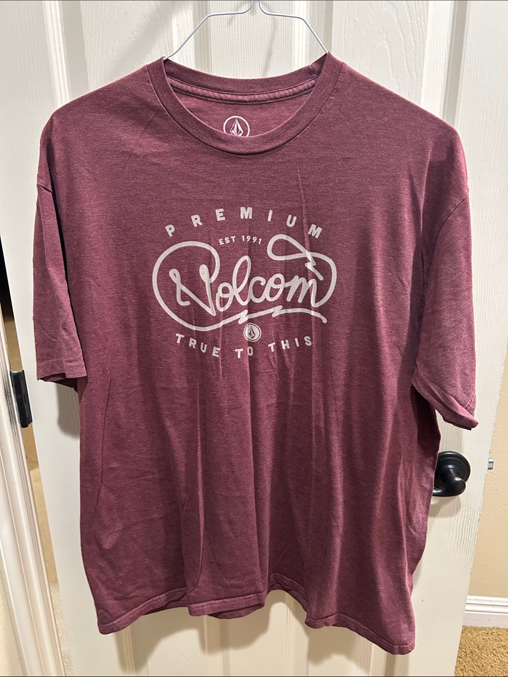 Volcom Men's Short Sleeve Graphic Tee in Maroon. Super Soft.